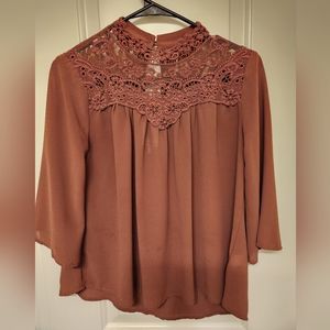 High neck blouse with lace detailing